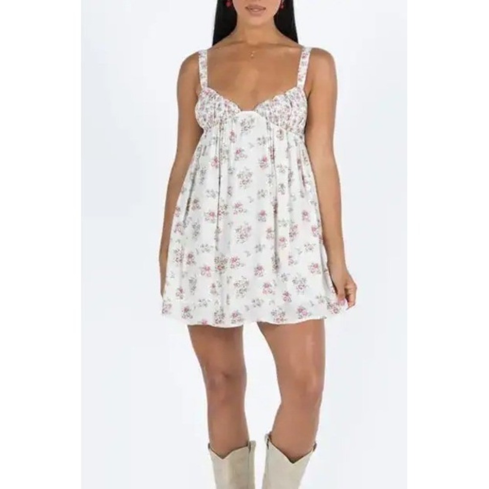 Princess Polly White Mini Dress with Pink Floral Print